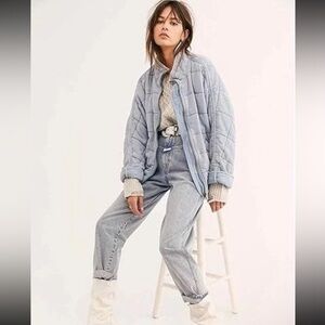 Free People Dolman Quilted Knit Jacket Top Oversized Zip-up Slouchy L